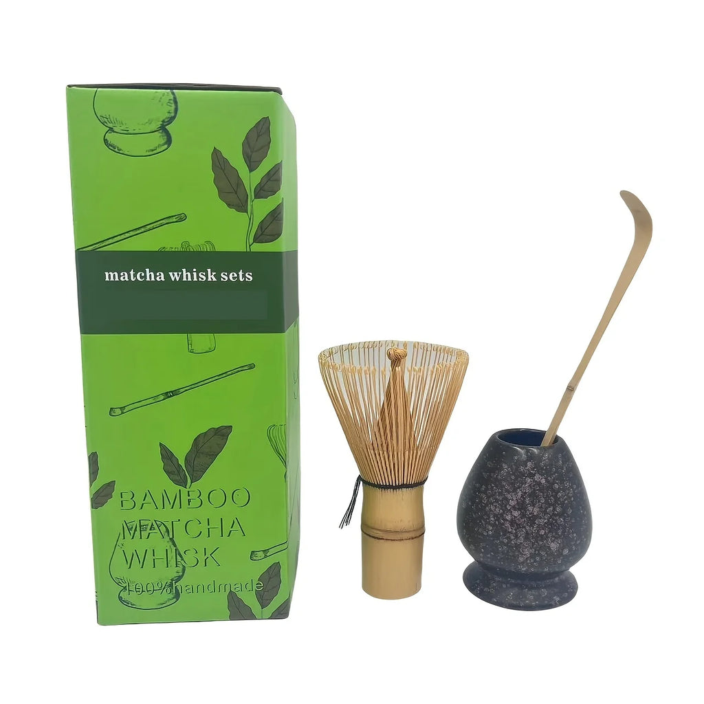 Japanese Matcha Whisk Set – 3-Piece Bamboo Chasen, Chashaku & Ceramic Bowl