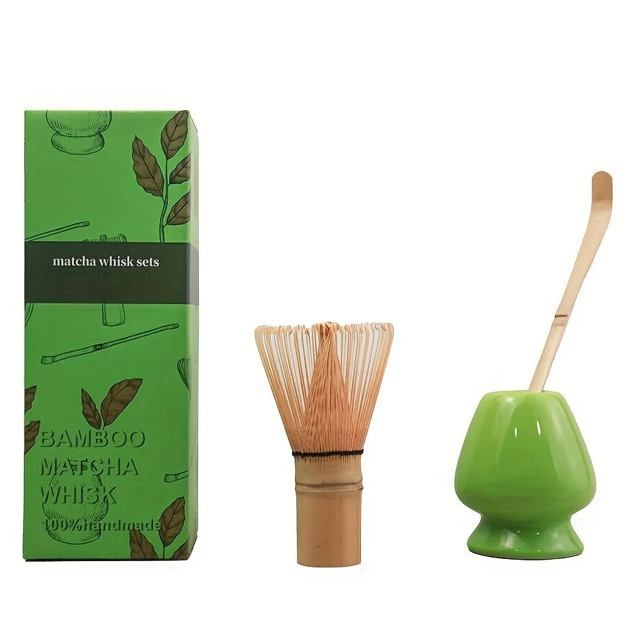 Japanese Matcha Whisk Set – 3-Piece Bamboo Chasen, Chashaku & Ceramic Bowl