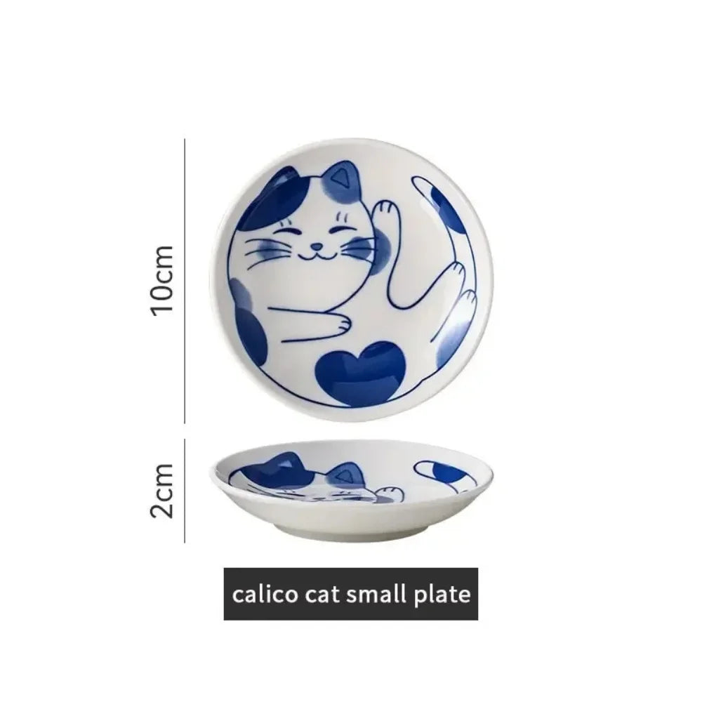 Small Japanese Ceramic Plate With Cute Cat
