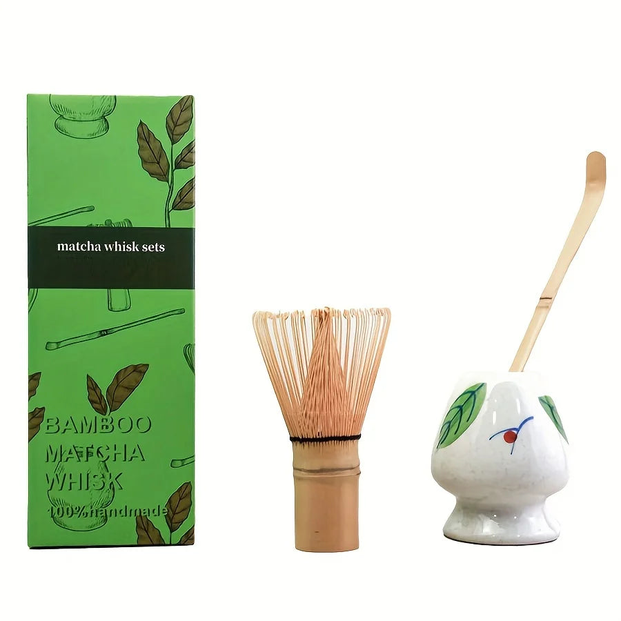 Japanese Matcha Whisk Set – 3-Piece Bamboo Chasen, Chashaku & Ceramic Bowl