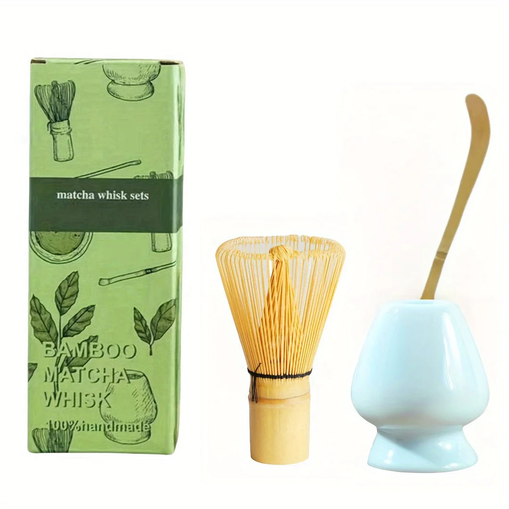 Japanese Matcha Whisk Set – 3-Piece Bamboo Chasen, Chashaku & Ceramic Bowl