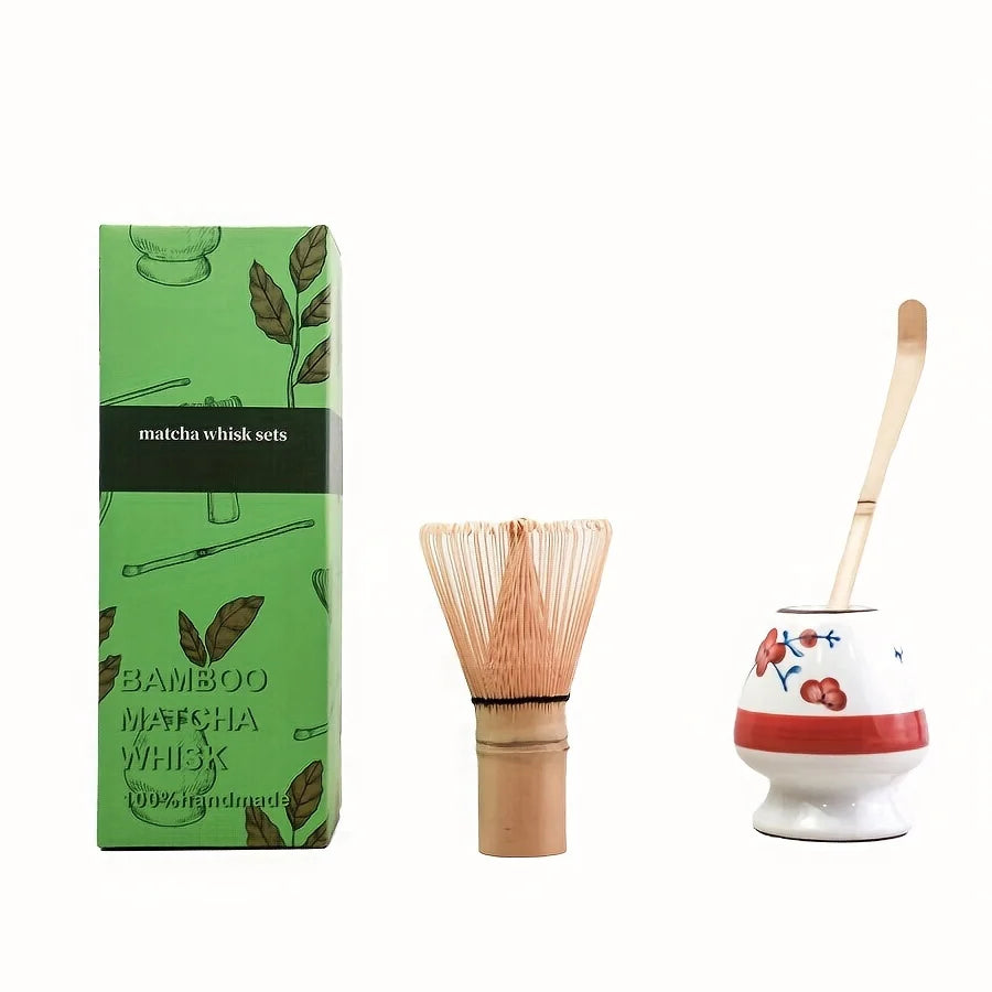 Japanese Matcha Whisk Set – 3-Piece Bamboo Chasen, Chashaku & Ceramic Bowl