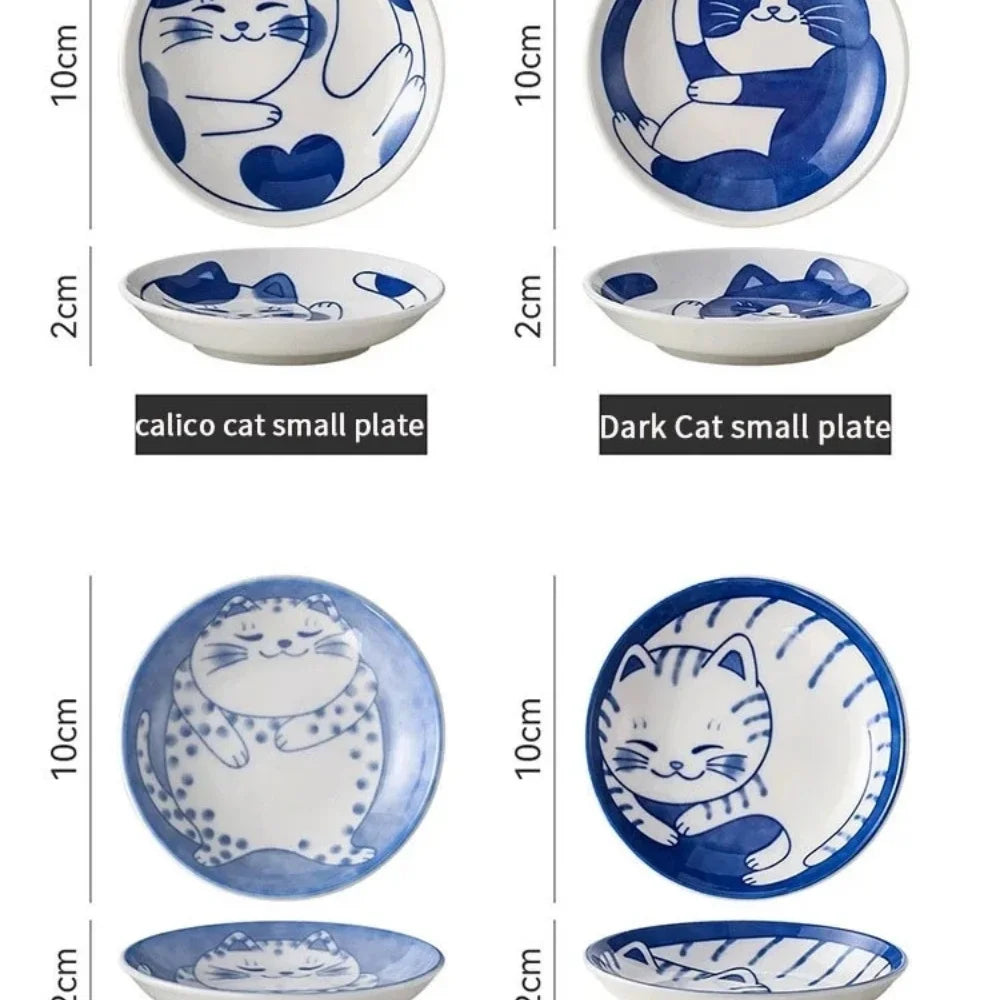 Small Japanese Ceramic Plate With Cute Cat