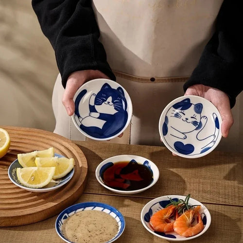 Small Japanese Ceramic Plate With Cute Cat
