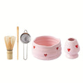 Pink Heart Ceramic Matcha Set – 5-Piece Kawaii Tea Ceremony Kit