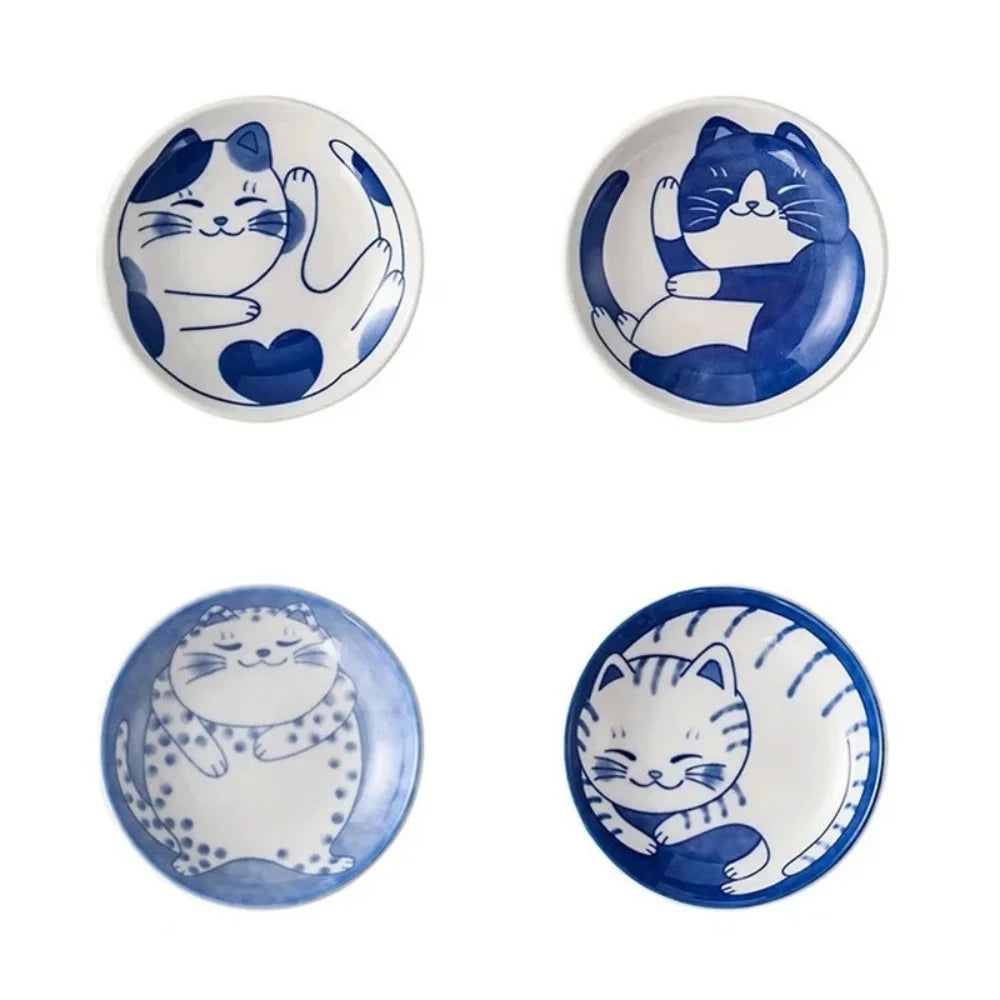 Small Japanese Ceramic Plate With Cute Cat