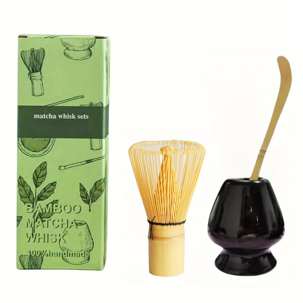Japanese Matcha Whisk Set – 3-Piece Bamboo Chasen, Chashaku & Ceramic Bowl