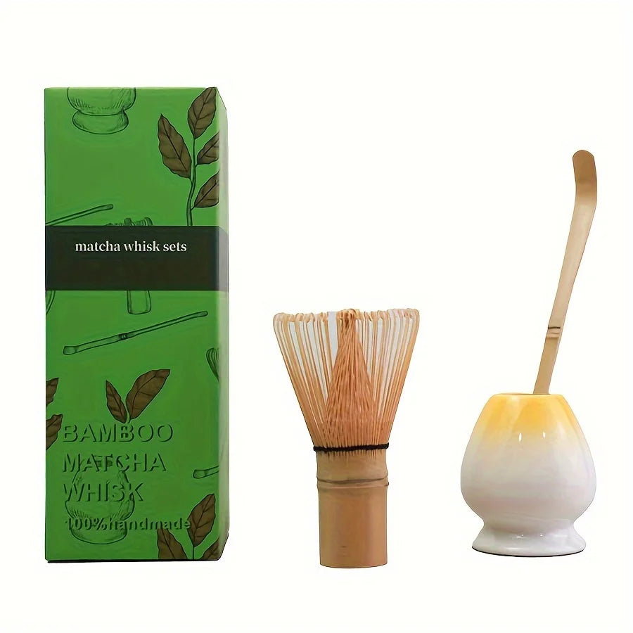 Japanese Matcha Whisk Set – 3-Piece Bamboo Chasen, Chashaku & Ceramic Bowl