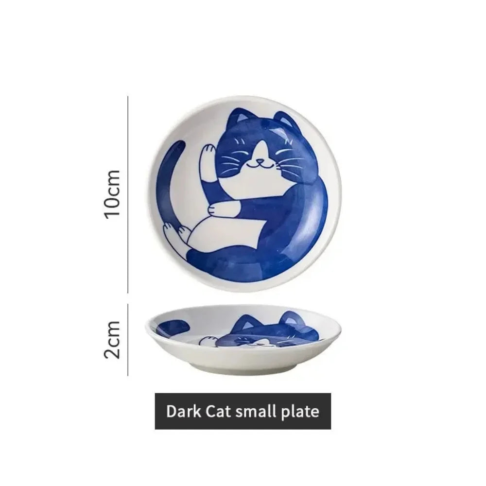 Small Japanese Ceramic Plate With Cute Cat