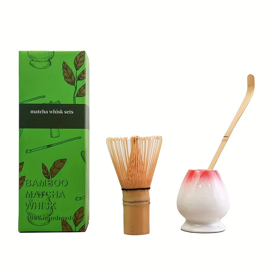 Japanese Matcha Whisk Set – 3-Piece Bamboo Chasen, Chashaku & Ceramic Bowl