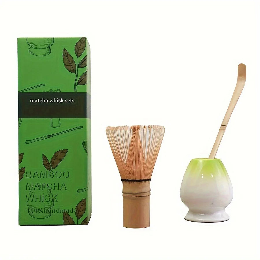 Japanese Matcha Whisk Set – 3-Piece Bamboo Chasen, Chashaku & Ceramic Bowl