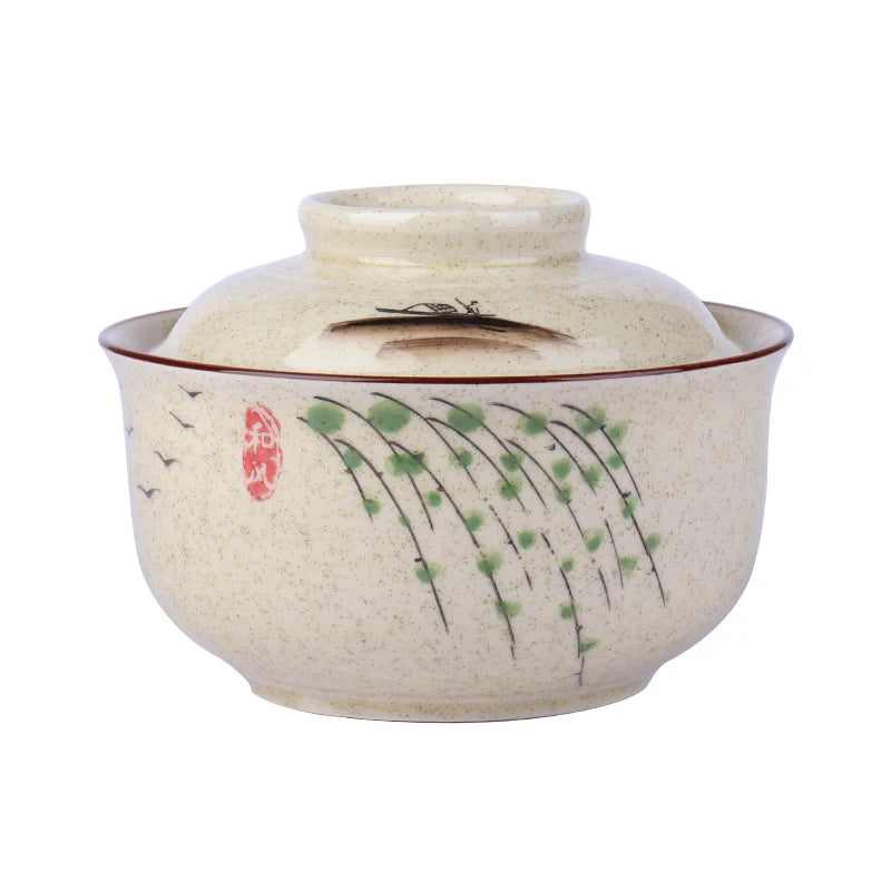 Japanese Ceramic Ramen Bowl with Lid – Floral Noodle & Soup Bowl