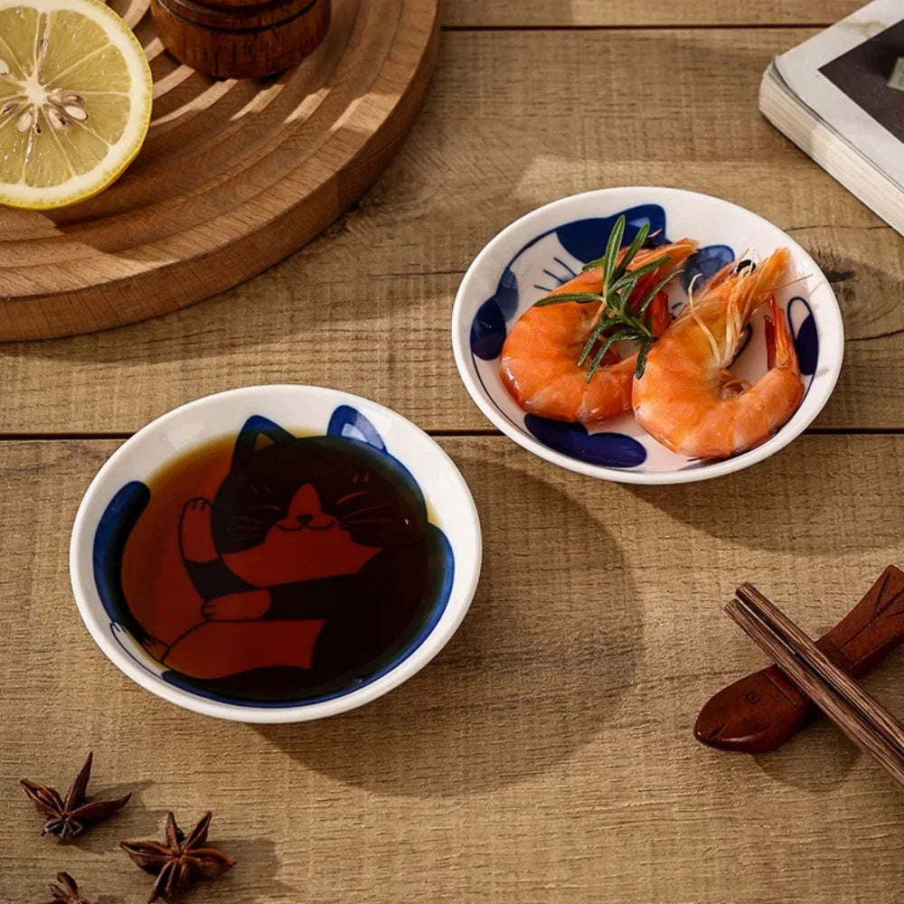 Small Japanese Ceramic Plate With Cute Cat