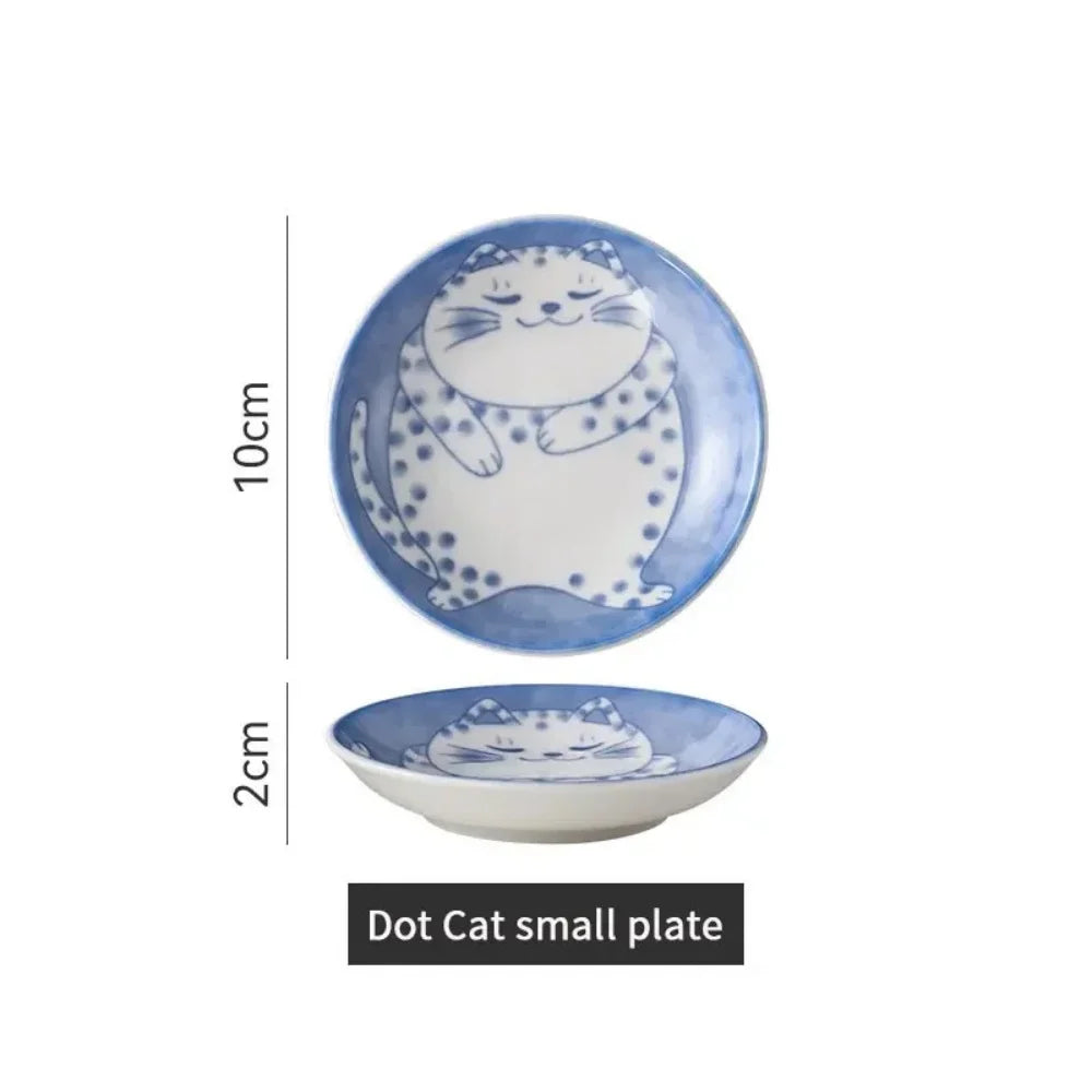 Small Japanese Ceramic Plate With Cute Cat