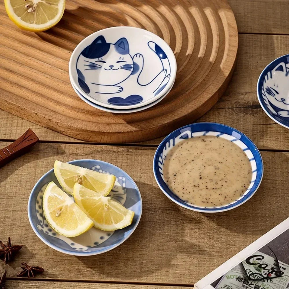 Small Japanese Ceramic Plate With Cute Cat