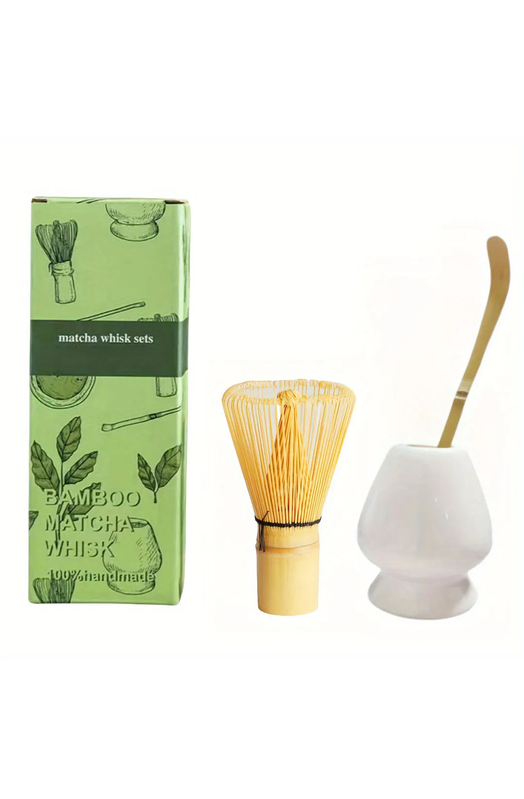 Japanese Matcha Whisk Set – 3-Piece Bamboo Chasen, Chashaku & Ceramic Bowl