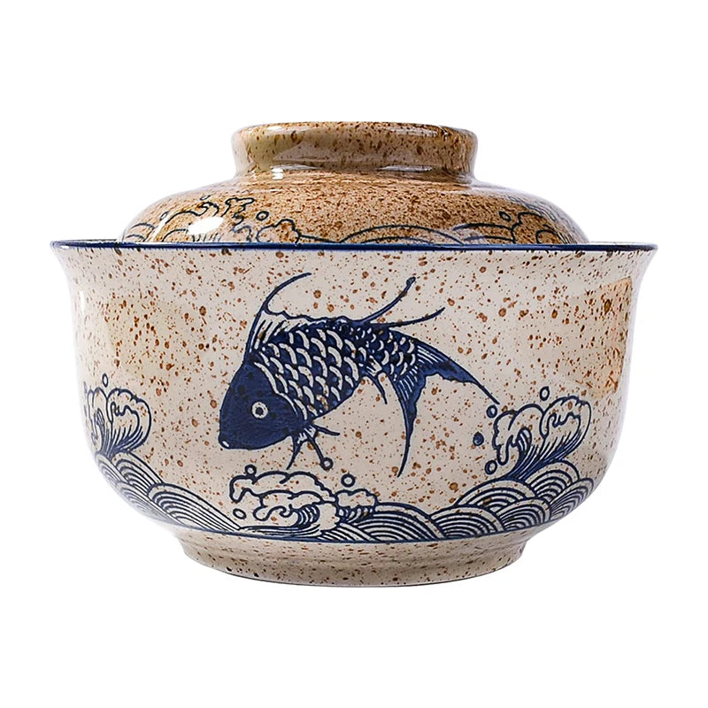 Japanese Ceramic Ramen Bowl with Lid – Floral Noodle & Soup Bowl