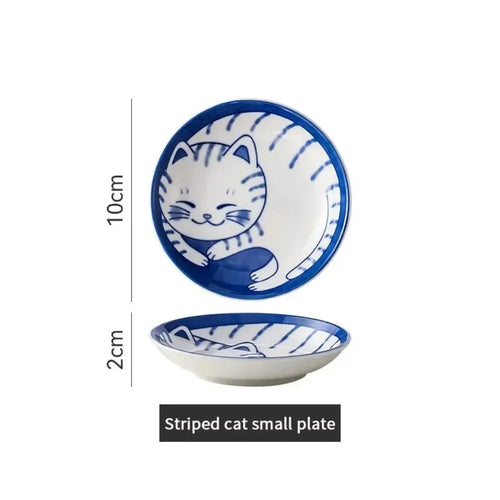 Small Japanese Ceramic Plate With Cute Cat