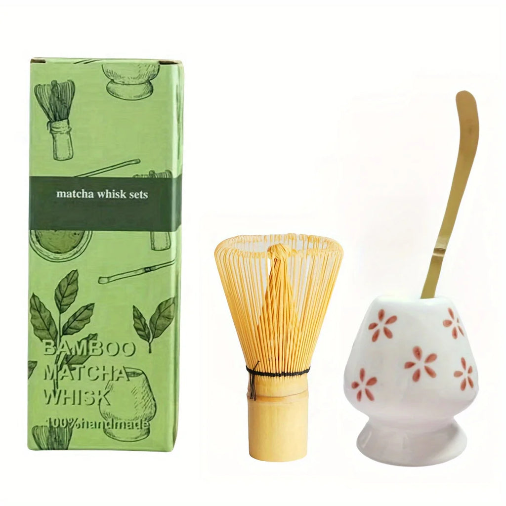 Japanese Matcha Whisk Set – 3-Piece Bamboo Chasen, Chashaku & Ceramic Bowl