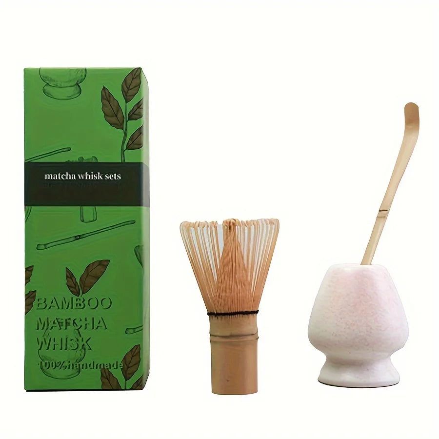 Japanese Matcha Whisk Set – 3-Piece Bamboo Chasen, Chashaku & Ceramic Bowl