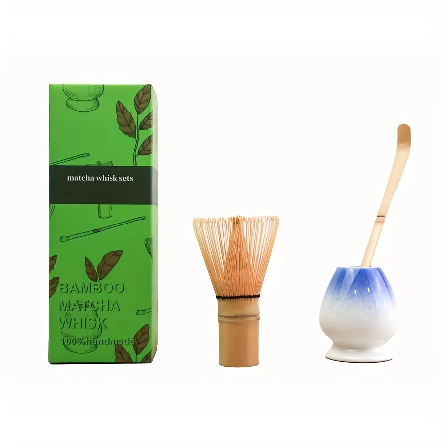 Japanese Matcha Whisk Set – 3-Piece Bamboo Chasen, Chashaku & Ceramic Bowl